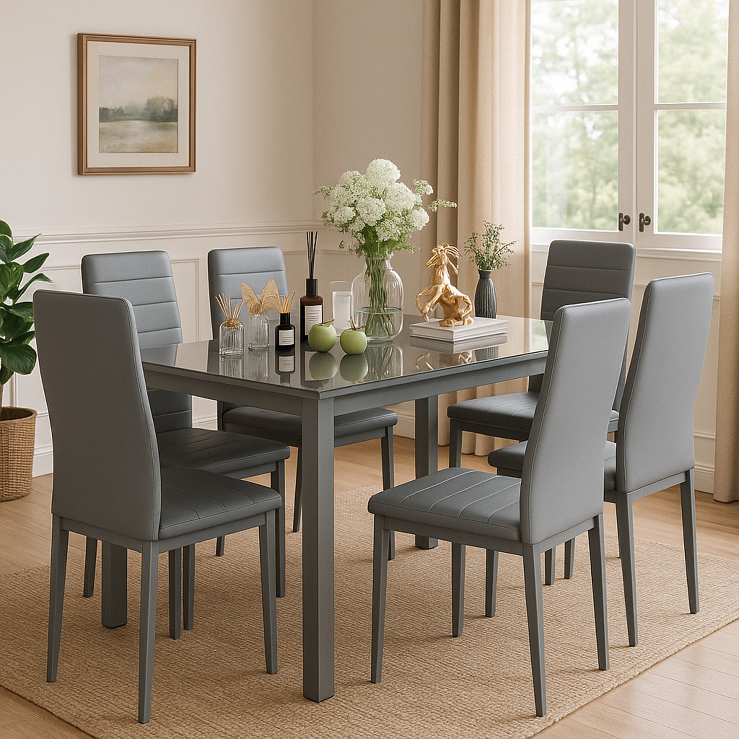 7-Piece Modern Glass Dining Table