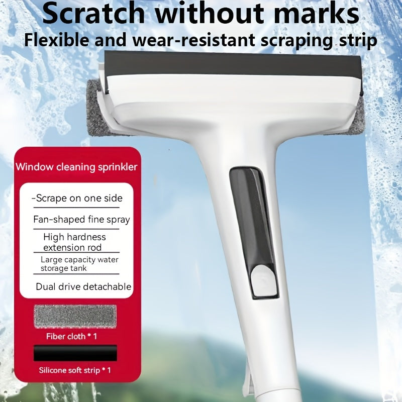 Three-in-One Glass Cleaning Kit - Durable Metal Rod with Scraper, Suitable for High Windows, Shower Doors, and Car Windshields - Essential Home Cleaning Tool with High-Pressure Spray Wand, Ergonomic Handle Design for Window a