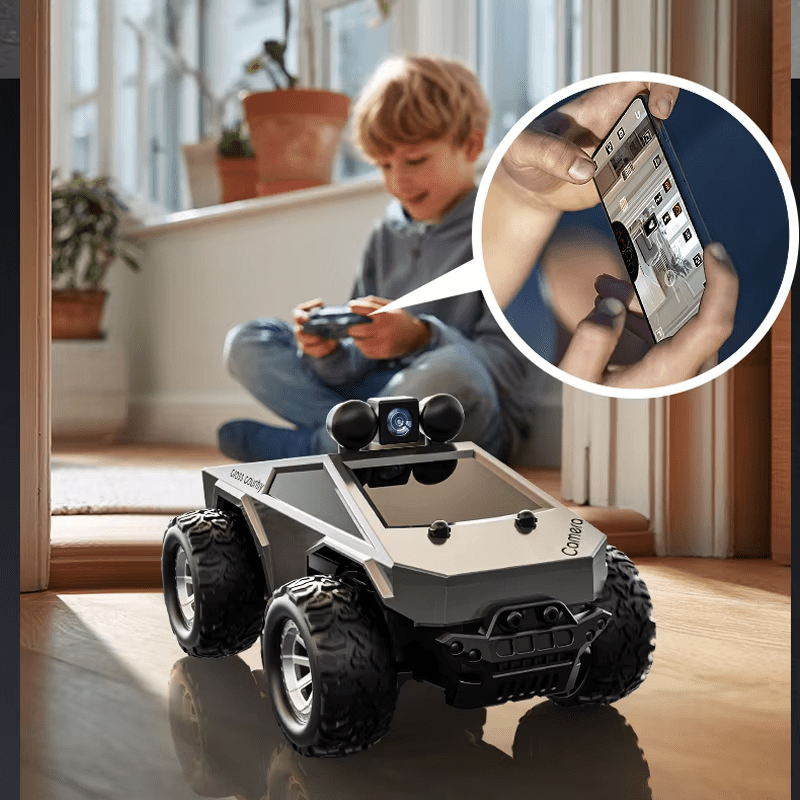 1/28 Scale FPV RC Truck with Camera & Live Video, 2.4GHz Remote Control Car with FPV Goggles-like View, Alloy-Body Style (Plastic), Anti-Interference System, 2-Speed Modes & Flashing Lights - Controlled for Boys & Adults (Gif