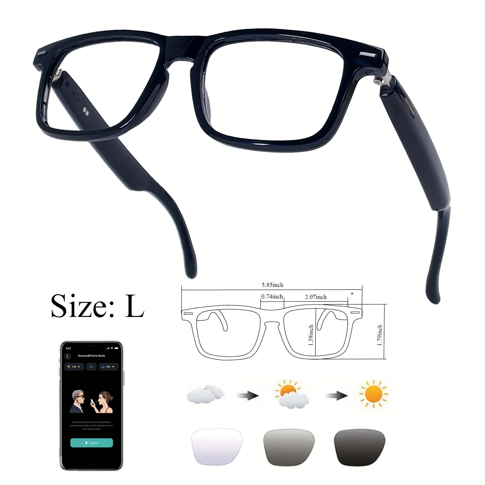 OICIIDO AI Smart Glasses, New Multifunctional Audio Glasses for Men and Women, Support Real-Time Translation for 160+ Languages and Video Translation, Equipped with Chat GPT System, Built-In Microphone and Speaker, HD Voice C