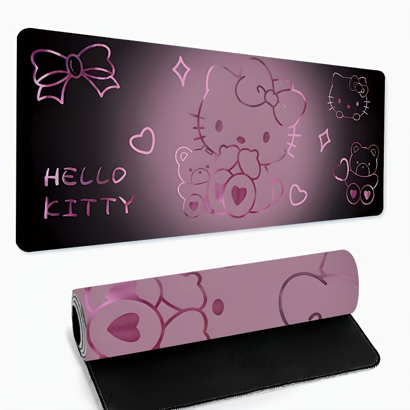 [Hello Kitty Mouse Pad] Sanrio Hello Kitty Large Gaming Mouse Pad & Desk Mat | Anti-Slip Washable Rubber Base, Stitched Edges, Cute Cartoon Design with Hearts & Stars for Office, Gaming, Workspace - Perfect Gift for Fans, Ani