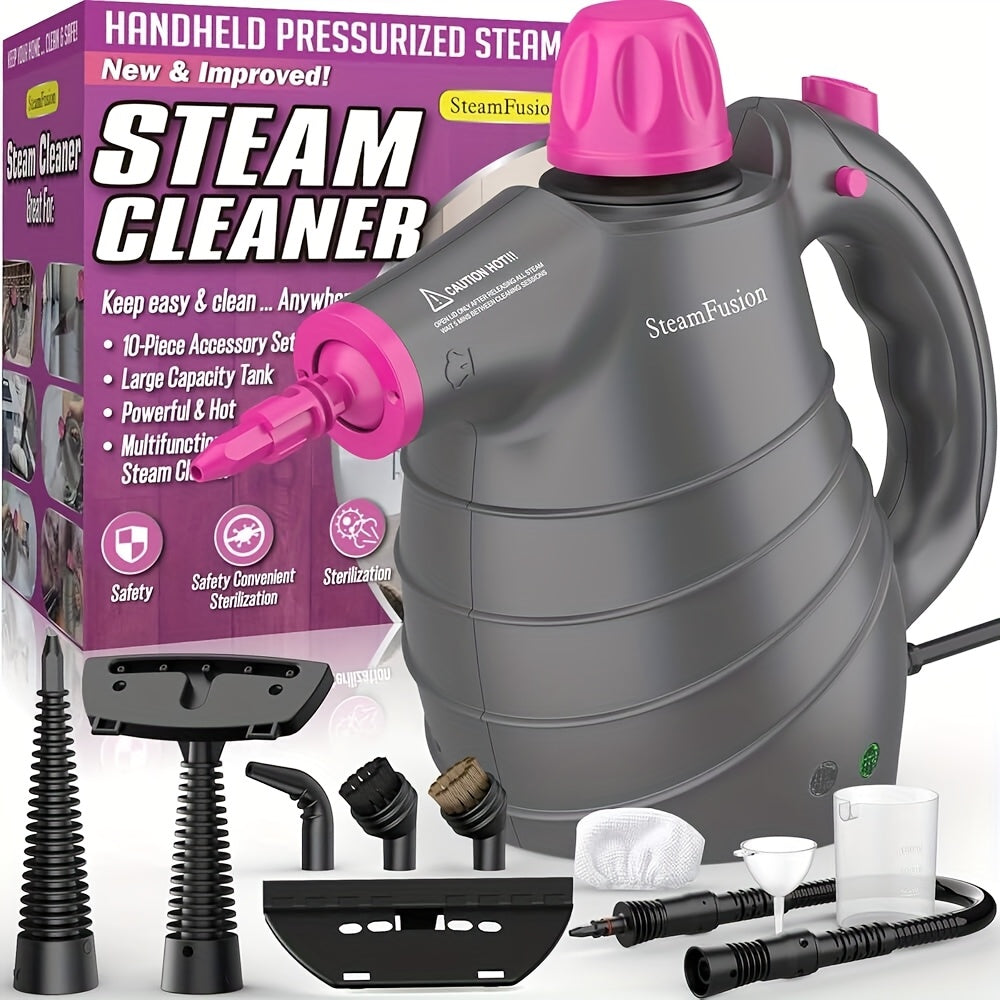 1Pc 1050W High-Power Portable Handheld Steam Cleaner Quick Heating, 12 Brush Heads For Versatile Cleaning In Kitchens, Bathrooms, Furniture & Cars - Us Plug, Large Capacity Water Tank, Steam Cleaner For Car