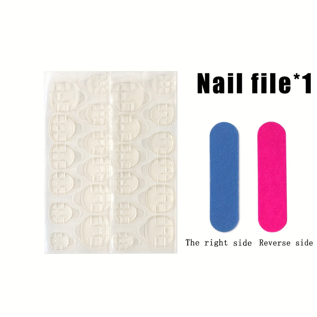 24-Pc Press-On Square Nails, Medium Length, French Flower Pearl 3D Embossed Design, Mixed Color System, Glossy Finish - Full Cover False Nails Set for Women and Girls with Jelly Glue & Filing Stick
