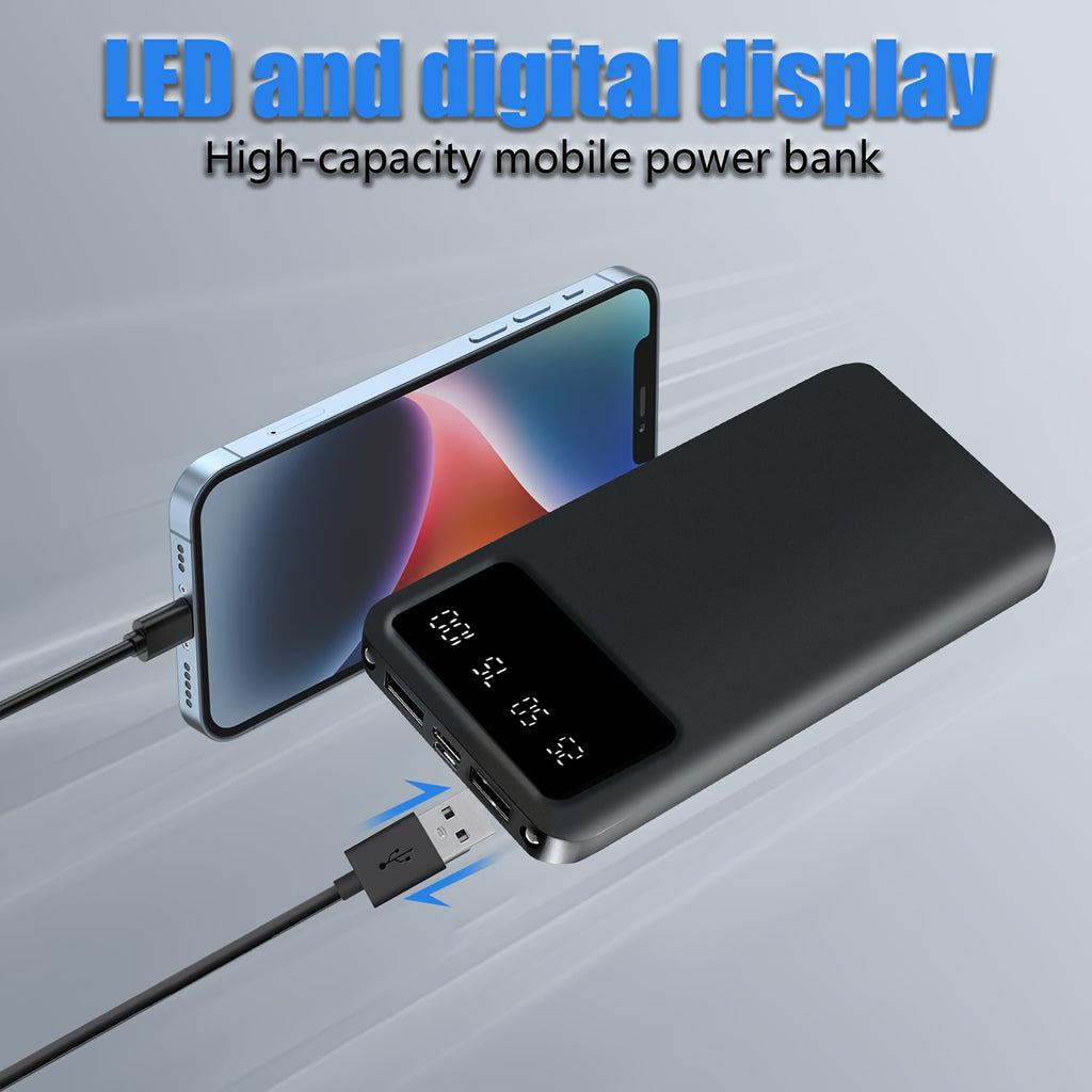 Large Capacity Mobile Power Supply 10000/ 20000mah, 5V2.1A Portable USB Charger, LED And Digital Display, For Ios/ Android Devices, 2xUSB Output, Type-c/ Micro Input, Safe And Stable Polymer Lithium Battery