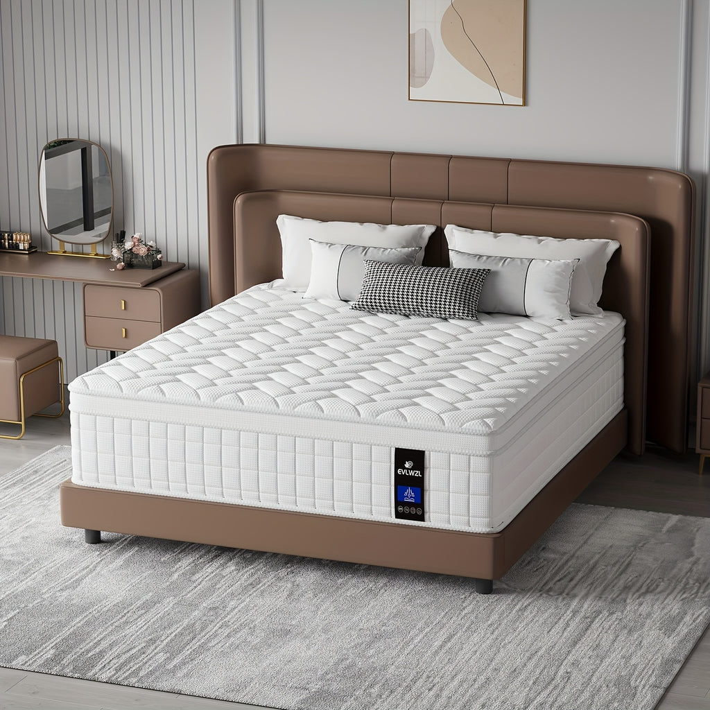 10in/12in Twin, Full, Queen, KingMattress White Memony Foam And Spring, Euro Top Mattresses Medium Firm for Motion Isolation, Edge Support, 100 Night Trial Firmness, Lumbar Support, for Home RoomsHotels, Boxed