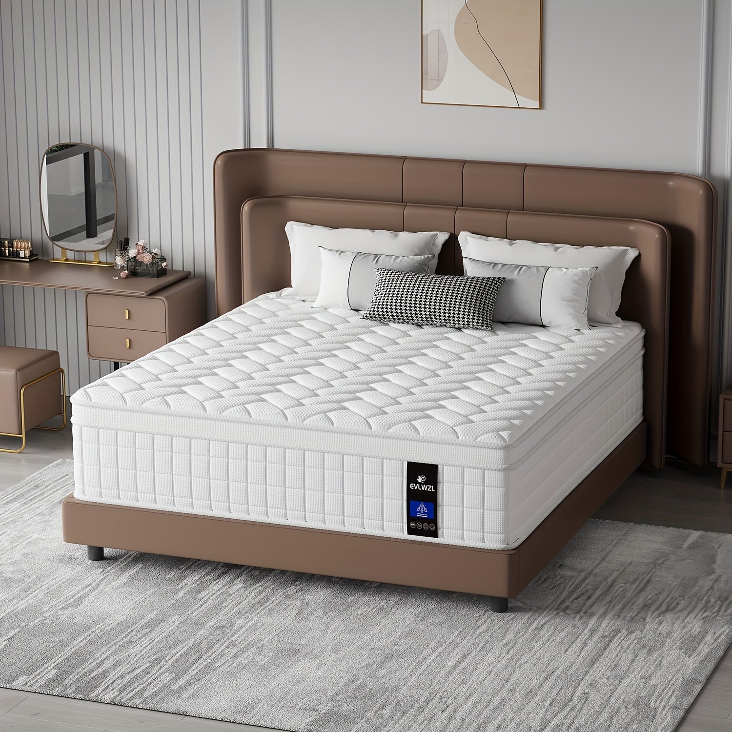 10in/12in Twin, Full, Queen, KingMattress White Memony Foam And Spring, Euro Top Mattresses Medium Firm for Motion Isolation, Edge Support, 100 Night Trial Firmness, Lumbar Support, for Home RoomsHotels, Boxed