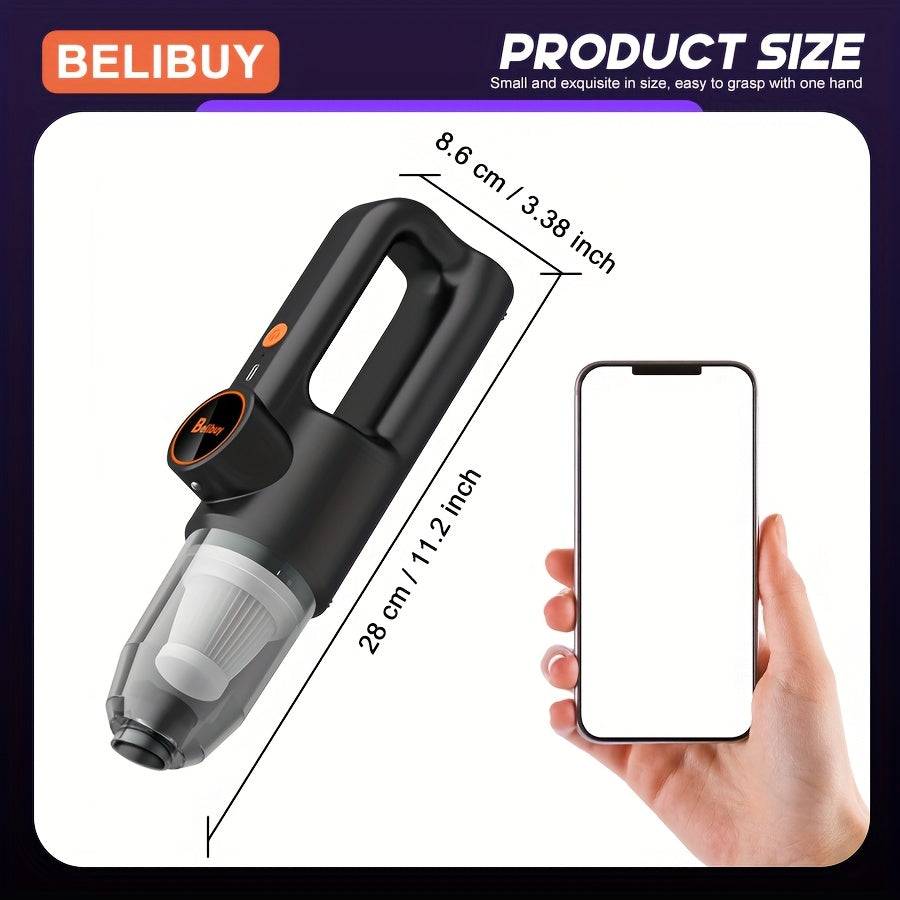 [Super Powerful Cordless Vacuum] BELIBUY 200W Super Powerful Cordless Handheld Vacuum Cleaner | 3KPa Suction, Portable Lightweight Design with Integrated Blower & Crevice Tool, Rechargeable Battery, USB Charging for Home & Ca
