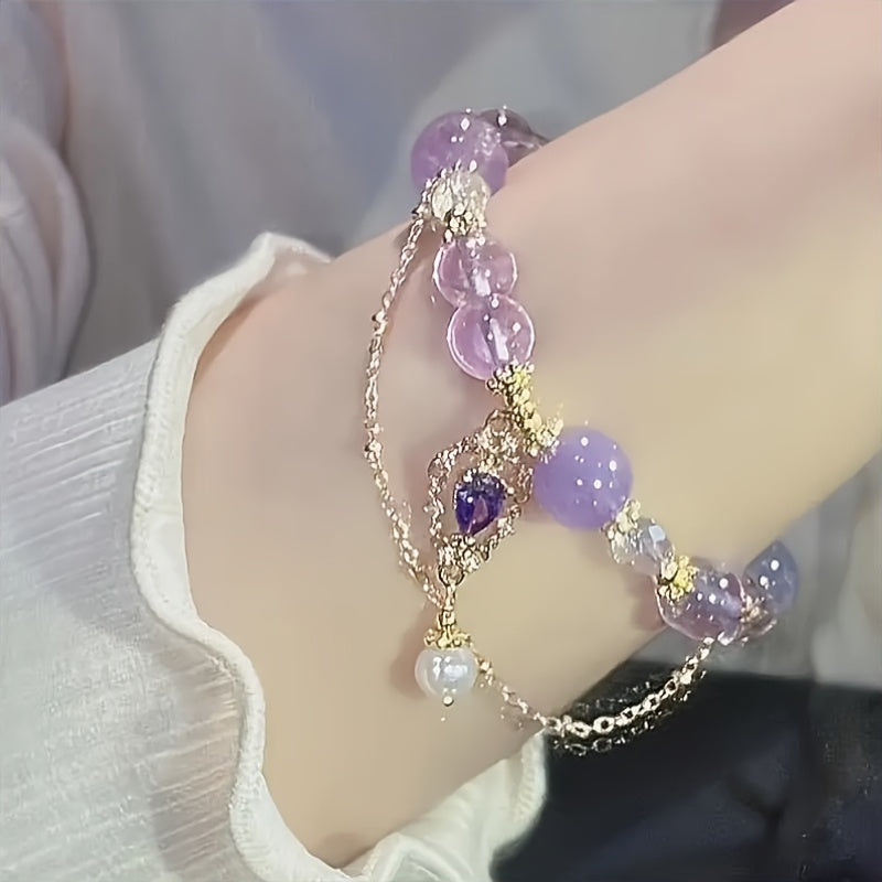1pc Elegant Amethyst Bracelet with Golden Accents - Bohemian Style, Perfect Gift for Girlfriend or Best Friend, Ideal for Daily Wear and Vacation, Holiday Accessory | Elegant Bracelet | Synthetic Crystal Bracelet