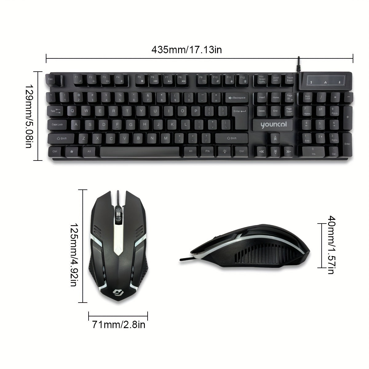 [Rainbow Backlit Gaming Set] Rainbow Backlit Wired Gaming Keyboard and Mouse Set | 19-Key Rollover, Adjustable Brightness, 2 Lighting Modes, Ergonomic Design, Hotkeys, Media Keys, USB Powered, No Battery, for Home Entertainme