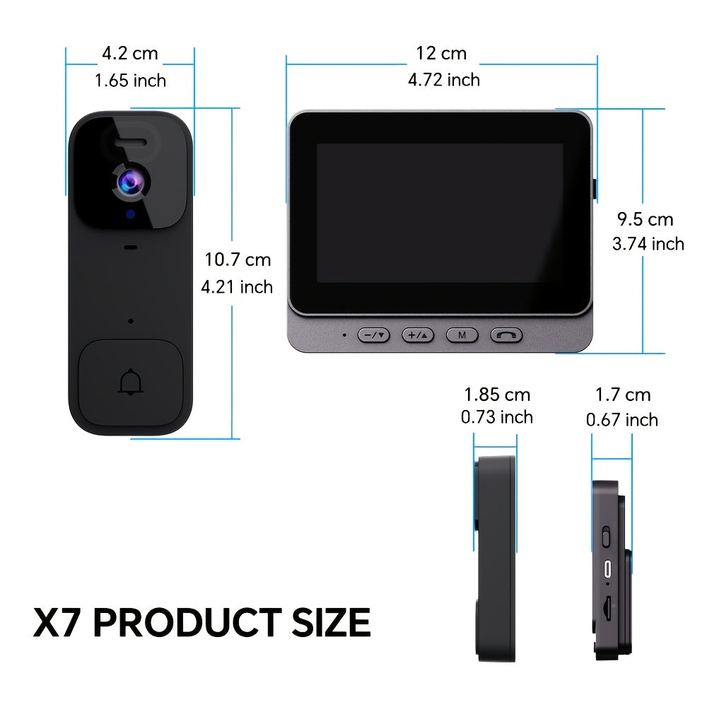 X7/NT601/X6 SMart Video Doorbell With 4.3" Display: No WiFi Needed & 128GB Storage | 300K Pixel Auto-Capture + 3+ Month Battery | 90-Min Charging - Home Security System For Apartments/Houses