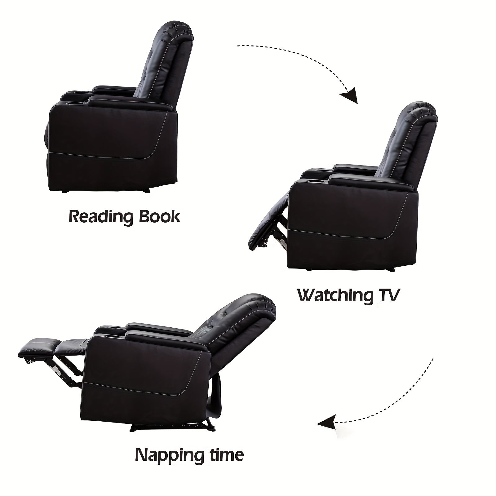 Power Recliner Chair, Heavy-Duty Frame & Soft Faux Leather Upholstery, Hidden Storage & Easy Operation, Compatible with Plug, Black, Modern Lazy Boy Sofa for Home Theater Seating, Easy Assembly