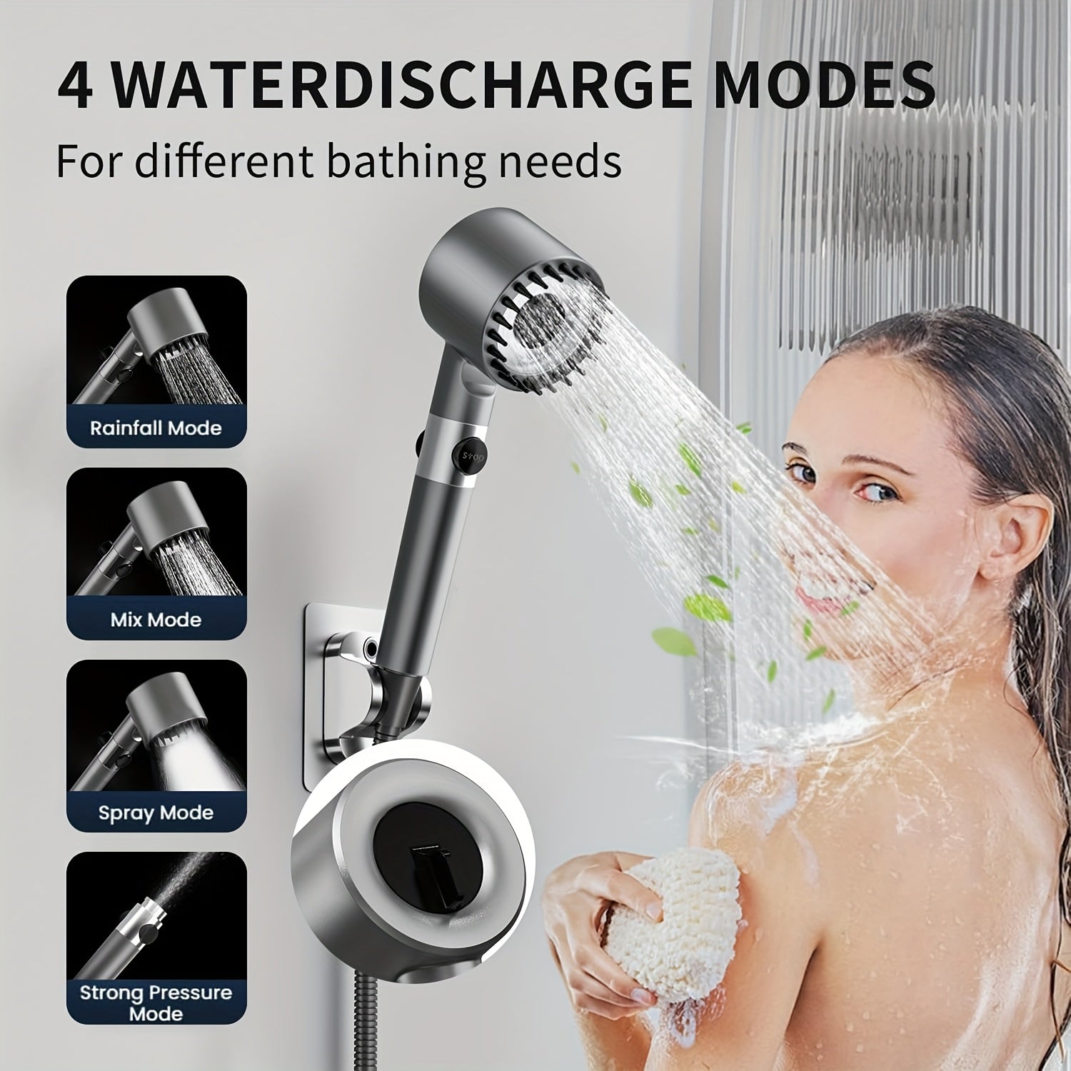 10pcs High-pressure Shower Nozzle Set, With Turbine Spray, Wall Mounted, 3-stage Adjustable Spray Mode, With 6 Dirt Removal Water Filters, Comfortable Skin, Bathroom Shower Accessories, Shower Nozzle And 60 Inch Hose Set
