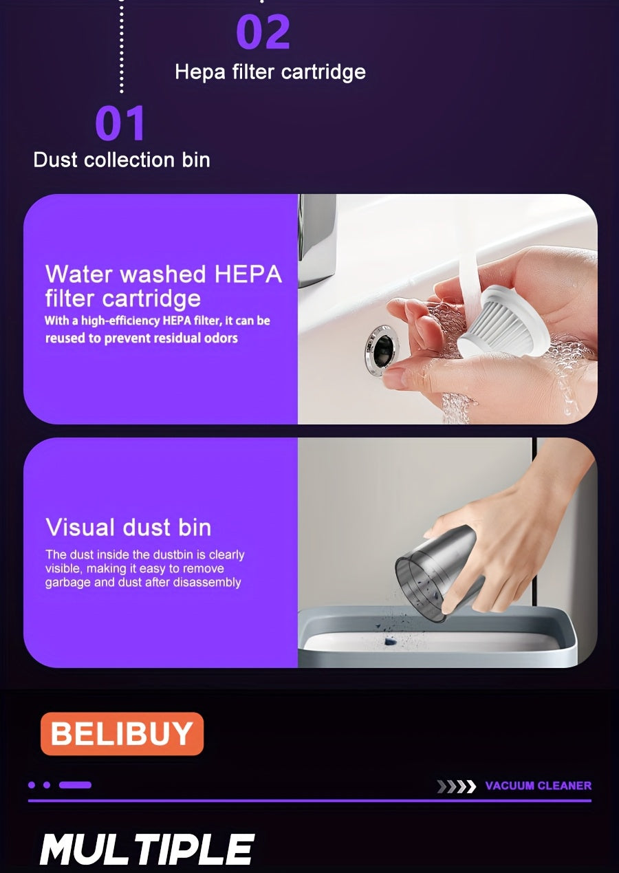 [Super Powerful Cordless Vacuum] BELIBUY 200W Super Powerful Cordless Handheld Vacuum Cleaner | 3KPa Suction, Portable Lightweight Design with Integrated Blower & Crevice Tool, Rechargeable Battery, USB Charging for Home & Ca