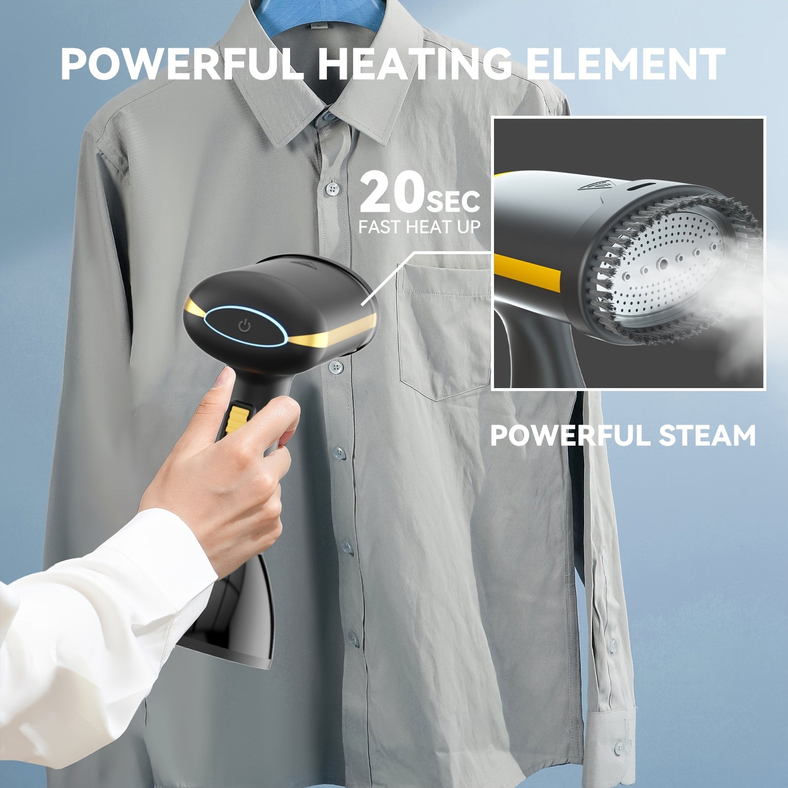 Handheld Hanging Ironing Machine, Portable For Home And Travel, 1100W High-power Clothing Wrinkle Removal Steam Engine, Stainless Steel Panel, 10.14oz Large Capacity Water Tank, 20S Fast Fogging, Suitable For Various Clothing