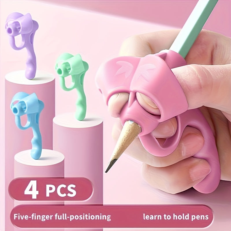 1/2/3/4-Pack Silicone Pen Grip Correctors - Handwriting Practice Aid with Soft Rubber Pencil Holders, Blue & Pink for Improved Posture & Error Correction, Educational Tool, Playful Design, Flexible Design