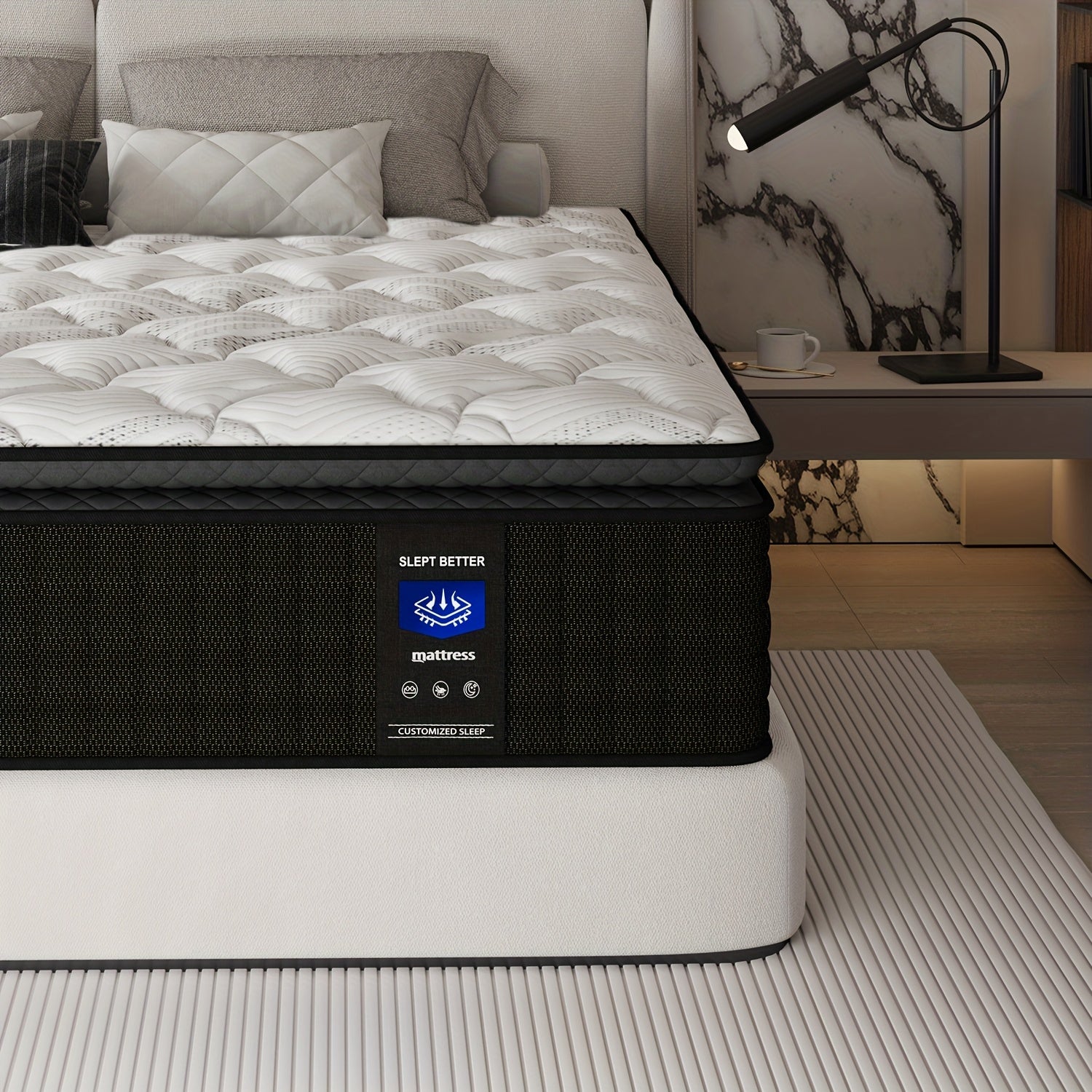 MRH 12-Inch White Box-Style Hybrid Mattress with Memory Foam & Individually Pocketed Springs - Fire-Resistant, Firm Support for Home Guest Rooms & Hotels, No Power Needed, Durable & Comfortable Sleep Solution, Hotel Bedding,