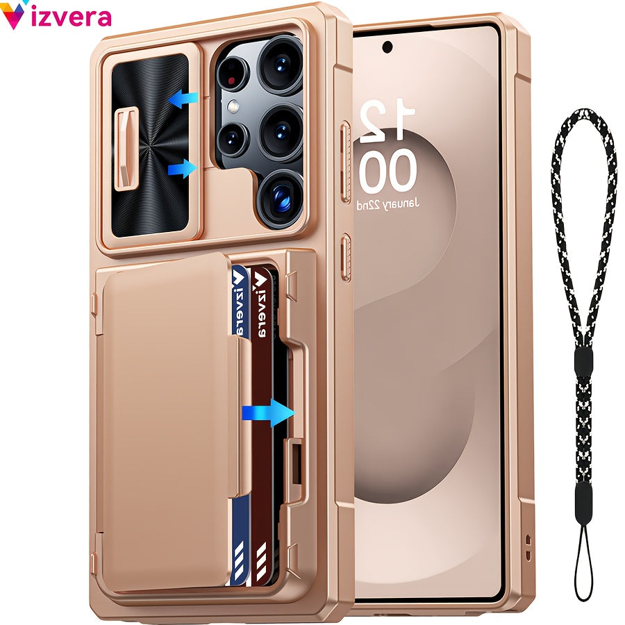 for Samsung Galaxy S25 Ultra Case Wallet, Cards Holder (4 Cards) & Camera Cover & Kickstand, for Women Men, Full Body protective PC Case for S25 Ultra 2025( Cell Phone strap) Holiday gifts for family