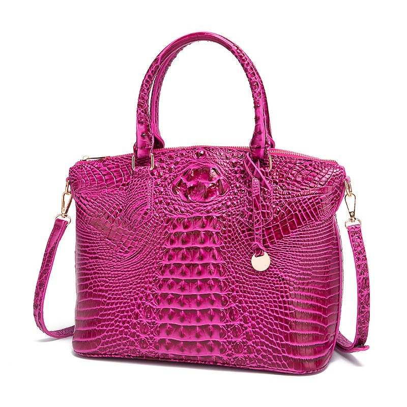 Luxurious crocodile patterned with three-dimensional pattern / metal round buckle decoration / dual handles and adjustable shoulder strap design / large capacity to meet the needs of commuting, business, and travel scenarios
