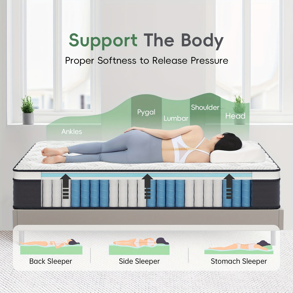 12 Inch Twin, Full, Queen, King Mattress In A Box, Memory Foam Hybrid Mattress With Individually Pocketed Springs For Isolate Motion