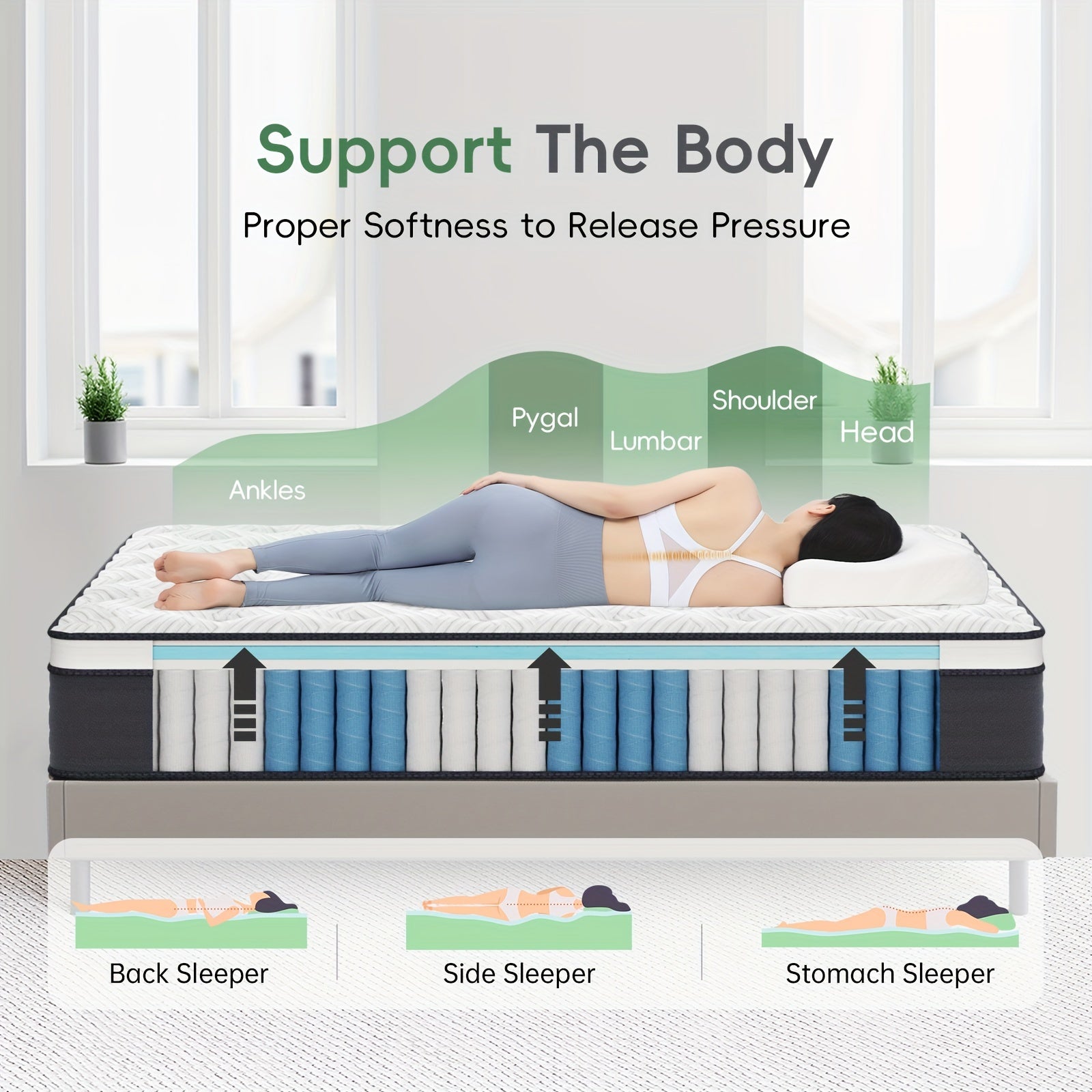 12 Inch Twin, Full, Queen, King Mattress In A Box, Memory Foam Hybrid Mattress With Individually Pocketed Springs For Isolate Motion