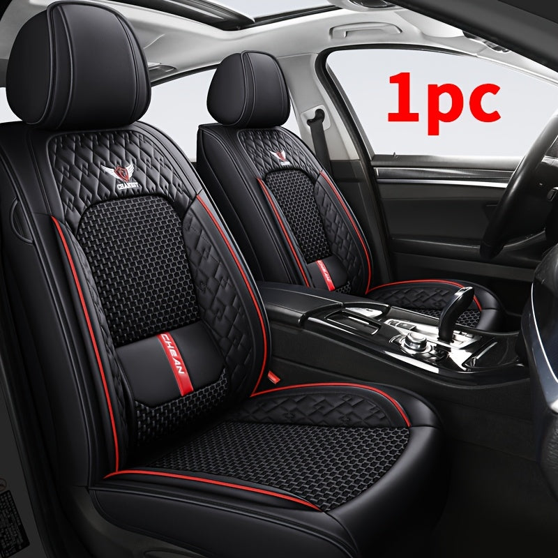 Premium 1pc Car Front Seat Cover PU Leather + Ice Slippy Fiber Fabric Full Coverage Summer Car Seat Protector