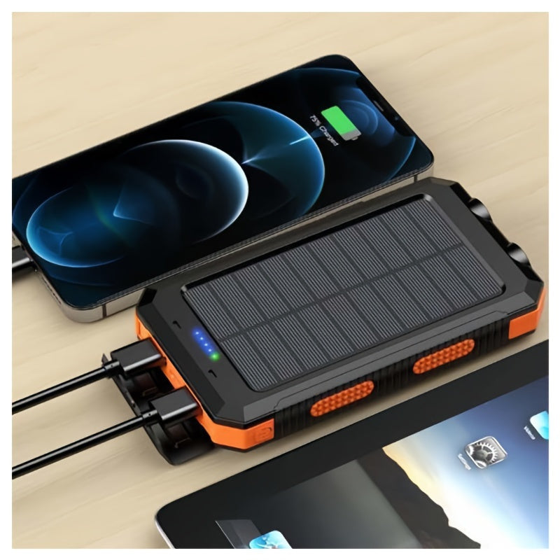Portable Solar Mobile Phone Charger, Camping External Battery Charger for Mobile Phones, 2 USB/ LED Flashlights with Compass for Outdoor Activities, Portable Solar Power Bank, Solar Battery, Portable Charger Power Bank, Solar