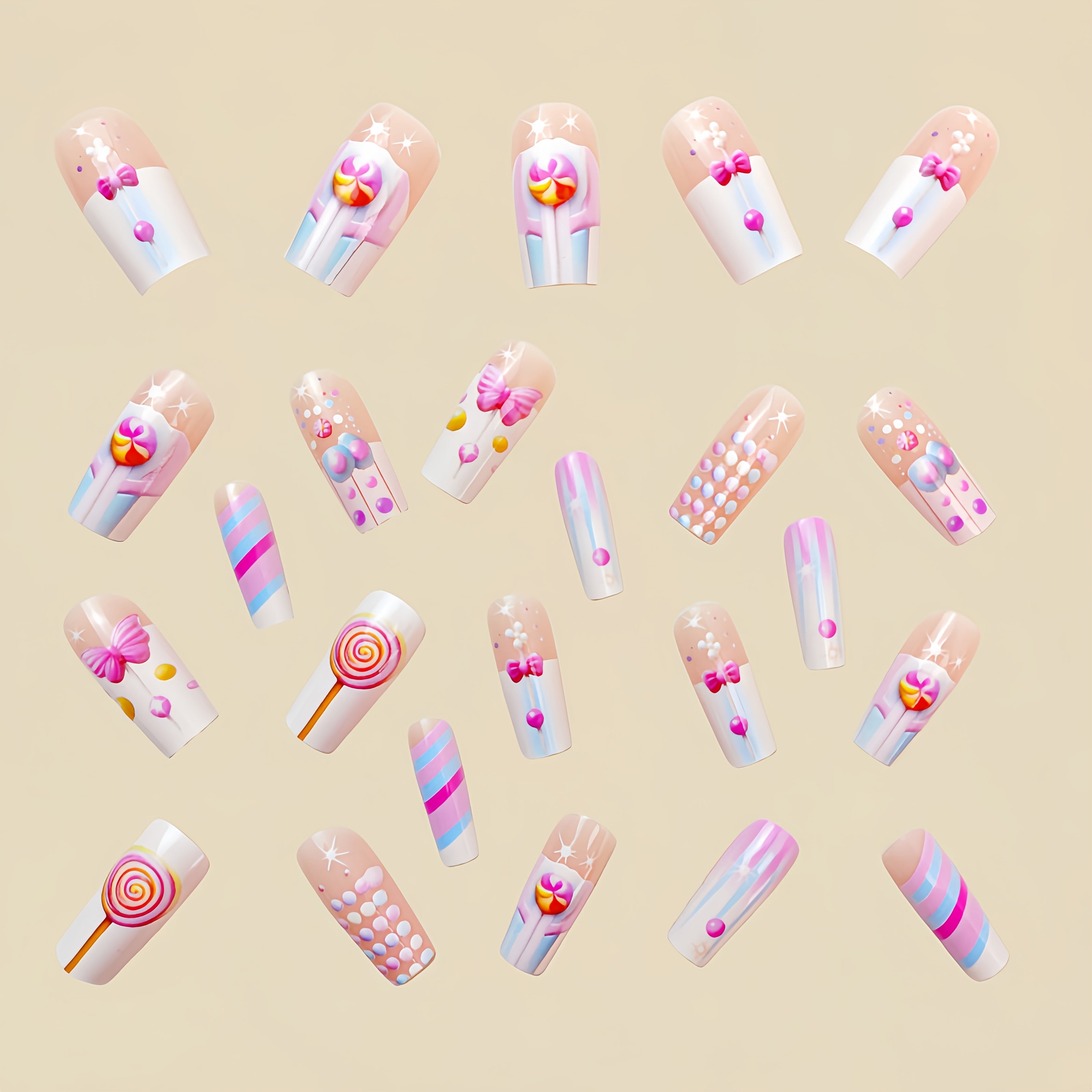 24pcs Removable Nail Stickers, Press-On, Middle Length, European Square, Glossy Finish, Pink Color Tone, Ballet Shape, Striped Leaf Flower Pattern for New Year, Spring Fashion Nail Art