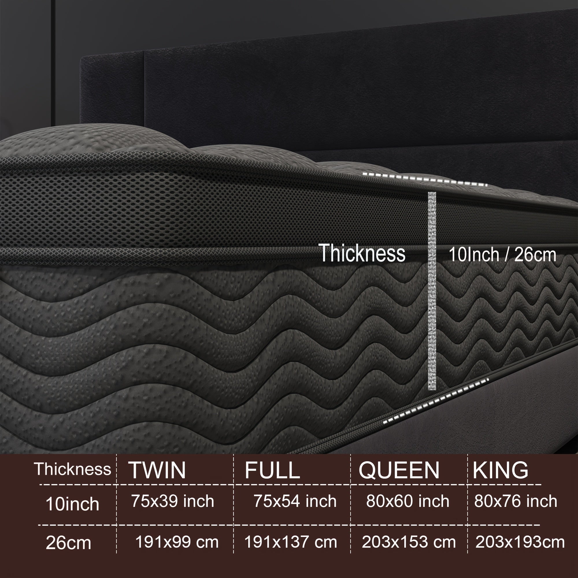 10/12 Inch Mattress Full Queen Size Memory Foam - Ergonomic Design, Medium Firm Hybrid Mattress, Luxurious Comfort With Pocket Springs, Grey Quilted Cover, Colchones Para Cama