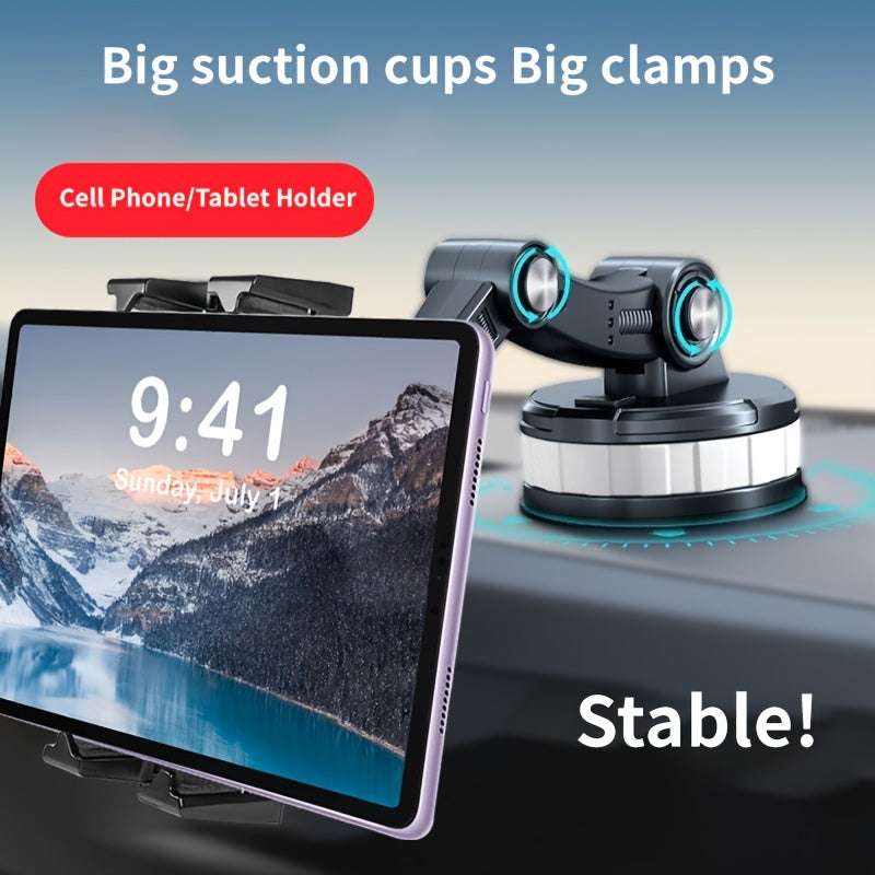 Adjustable Long Arm Truck Mount with Big Clamps, Universal Cell Phone/Tablet Holder, 360° Rotation, Durable ABS Material, Strong Dashboard Suction Cup Support for All Road Conditions