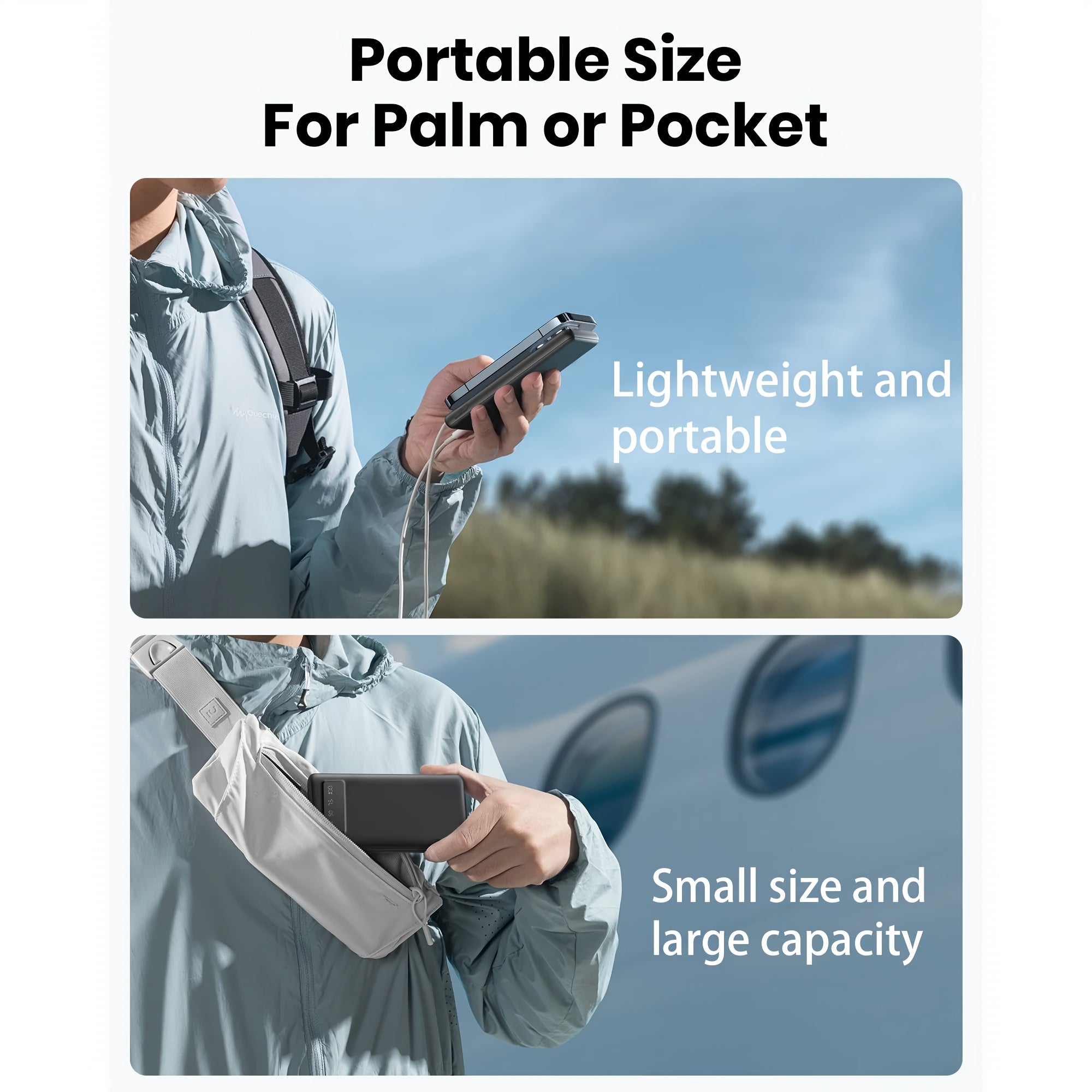 Large Capacity Mobile Power Supply 10000/ 20000mah, 5V2.1A Portable USB Charger, LED And Digital Display, For Ios/ Android Devices, 2xUSB Output, Type-c/ Micro Input, Safe And Stable Polymer Lithium Battery