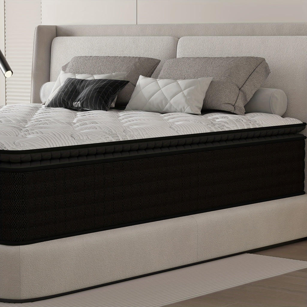 MRH 12-Inch White Box-Style Hybrid Mattress with Memory Foam & Individually Pocketed Springs - Fire-Resistant, Firm Support for Home Guest Rooms & Hotels, No Power Needed, Durable & Comfortable Sleep Solution, Hotel Bedding,