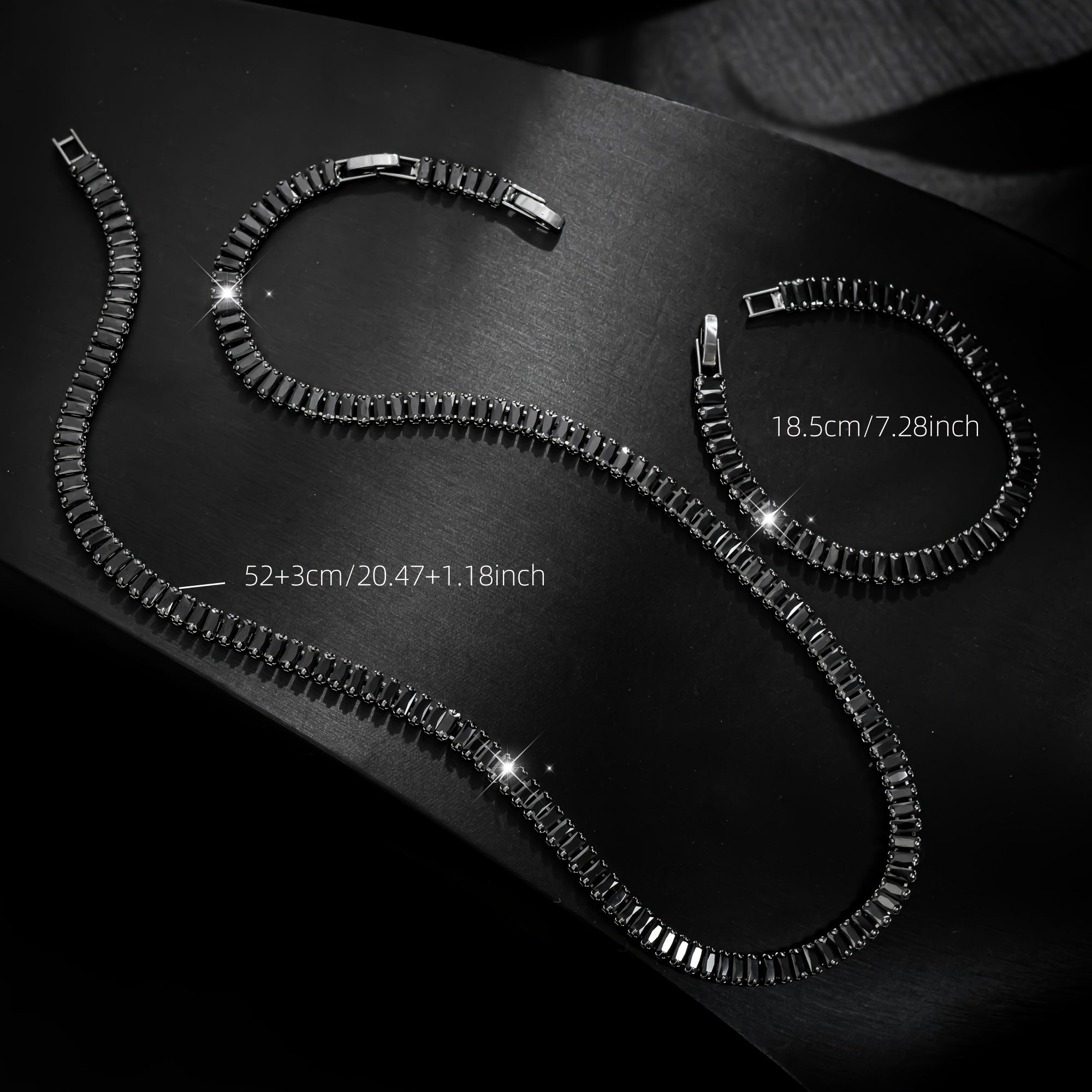 Men's Black Zircon Tennis Bracelet & Necklace Set |
