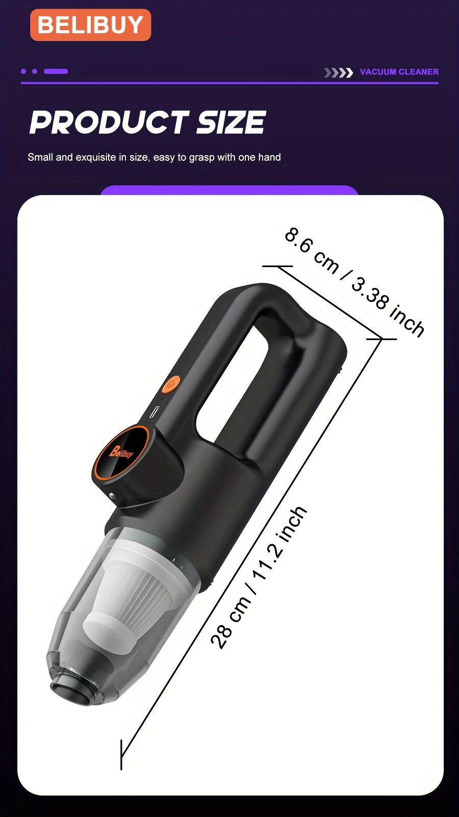 [Super Powerful Cordless Vacuum] BELIBUY 200W Super Powerful Cordless Handheld Vacuum Cleaner | 3KPa Suction, Portable Lightweight Design with Integrated Blower & Crevice Tool, Rechargeable Battery, USB Charging for Home & Ca