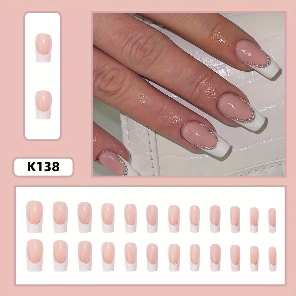 24pcs Elegant White French Tip Press-On Nails Kit – Includes Jelly Glue & Nail File | Minimalist Acrylic Fake Nails for Brides, Professionals & Trendy Styles | Reusable Salon-Grade Nails for Weddings, Dates, Office & Specia