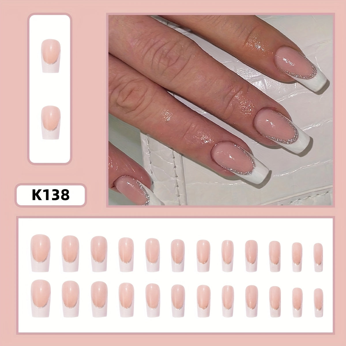 24pcs Elegant White French Tip Press-On Nails Kit – Includes Jelly Glue & Nail File | Minimalist Acrylic Fake Nails for Brides, Professionals & Trendy Styles | Reusable Salon-Grade Nails for Weddings, Dates, Office & Specia
