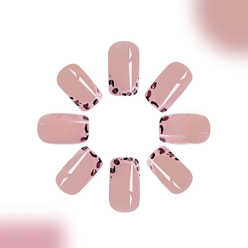 24pcs Short Square French Tip Press-On Nails with Glue - Pink & Reusable Fake Nails Suitable for Women, Parties, Weddings, Daily Wear - Easy Application, No to Nails