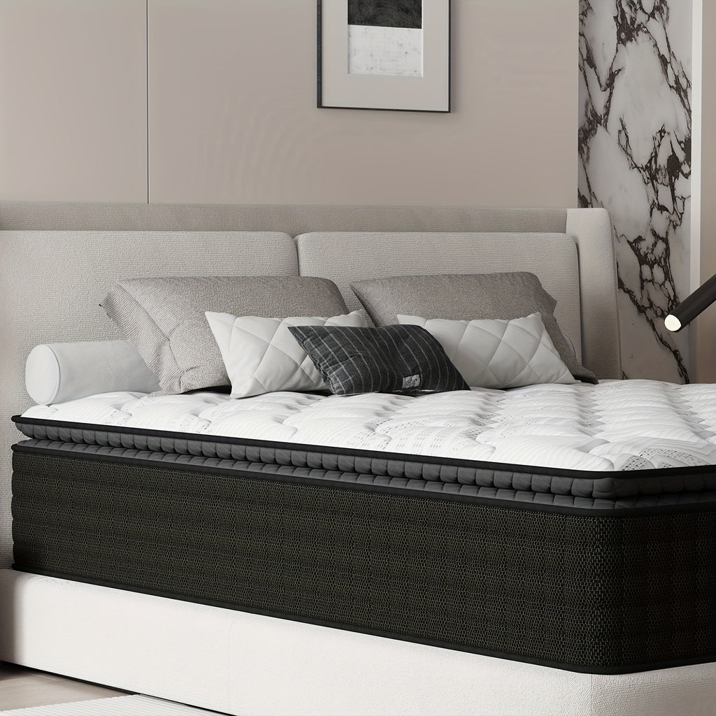 MRH 12-Inch White Box-Style Hybrid Mattress with Memory Foam & Individually Pocketed Springs - Fire-Resistant, Firm Support for Home Guest Rooms & Hotels, No Power Needed, Durable & Comfortable Sleep Solution, Hotel Bedding,