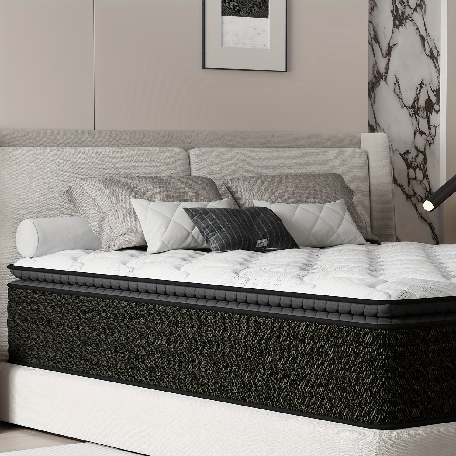 MRH 12-Inch White Box-Style Hybrid Mattress with Memory Foam & Individually Pocketed Springs - Fire-Resistant, Firm Support for Home Guest Rooms & Hotels, No Power Needed, Durable & Comfortable Sleep Solution, Hotel Bedding,