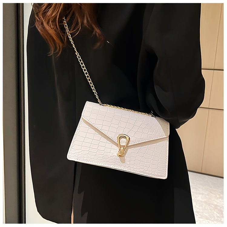 Pink Snake Print Crossbody BagFor Women, Stylish Women's Crocodile Pattern Handbag - Black Shoulder Bag With Detachable Strap Golden-Tone Hardware & Chain Strap, Crossbody Bag Purse Christmas Bags For Gifts Christmas Gift Bag