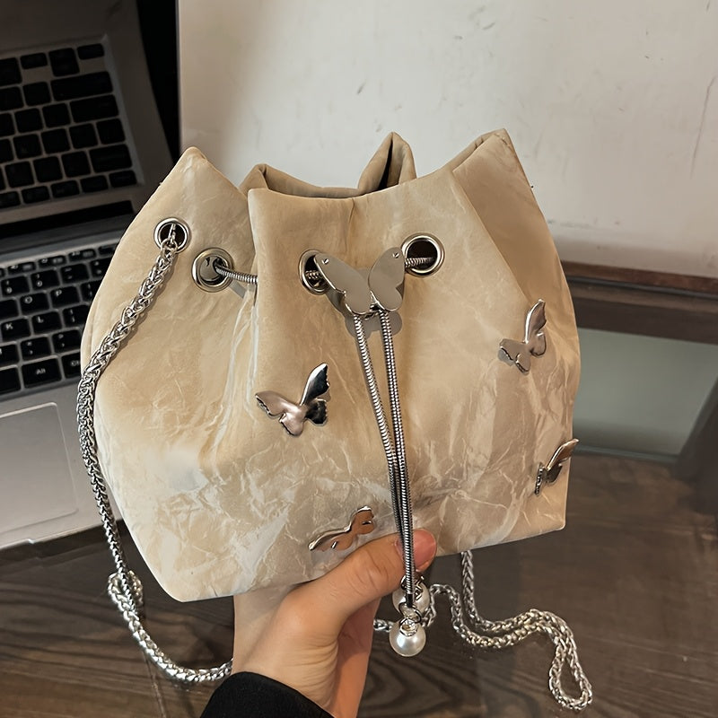 Trendy Bowknot Women'S Handbag, Unique Versatile Tote Bucket Bag, High-Quality Handheld Shoulder Bag, Stylish Chain Crossbody Bag.
