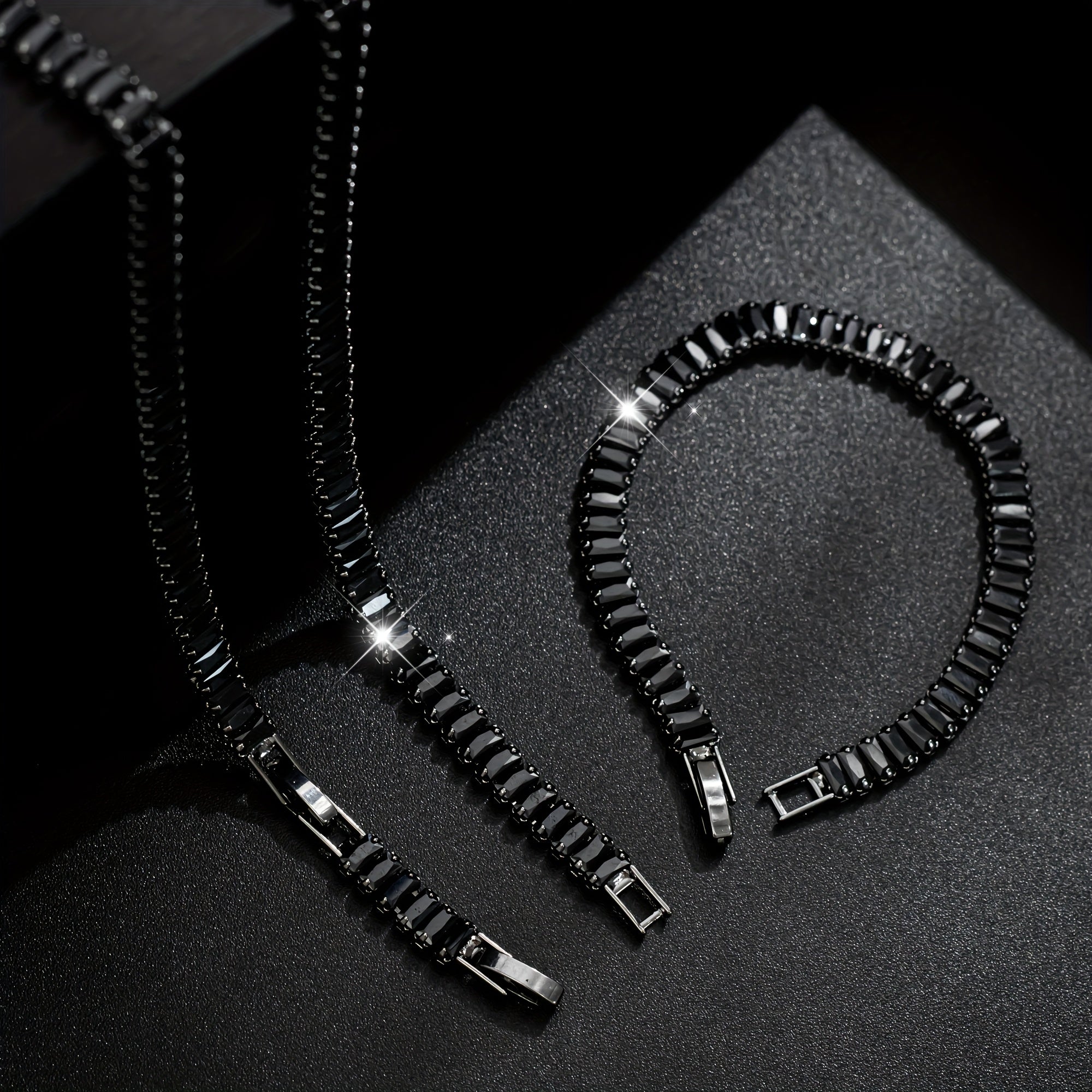 Men's Black Zircon Tennis Bracelet & Necklace Set |