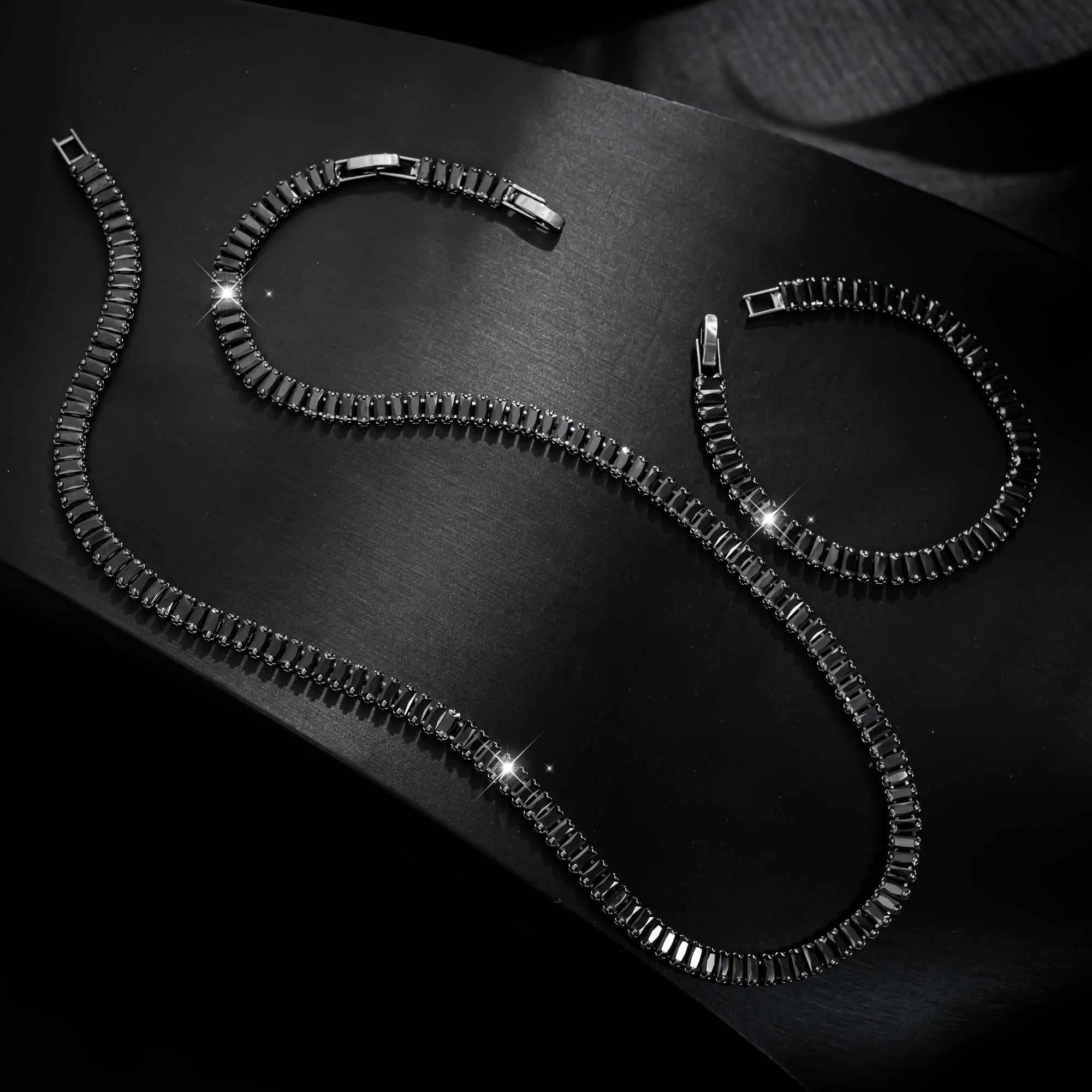 Men's Black Zircon Tennis Bracelet & Necklace Set |