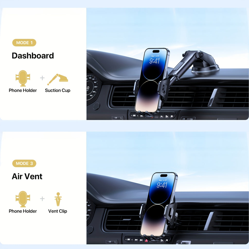 LOTUNY Car Phone Holder, Universal Hands-Free Phone Holders for Your Car, 3-in-1 Phone Mount for CarAir Vent Compatible with for iphone for samsung Google and All 4" to 7, 2" Phones