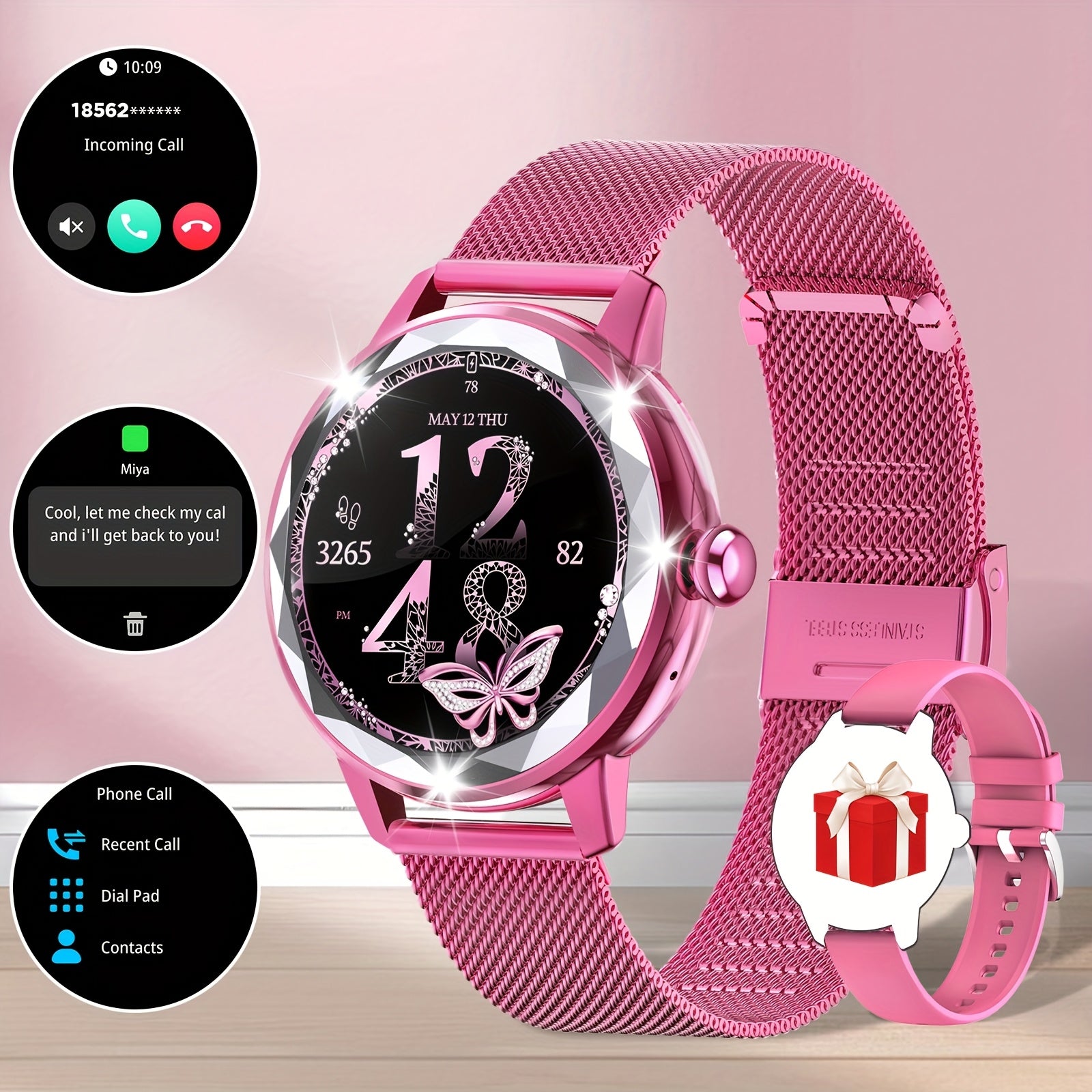 Elegant Pink Smartwatch for Women - Wireless Call, Voice Control, Sleep Tracking, and Sports Mode, Compatible with Android and iPhone, Perfect Gift for Girlfriend or Wife