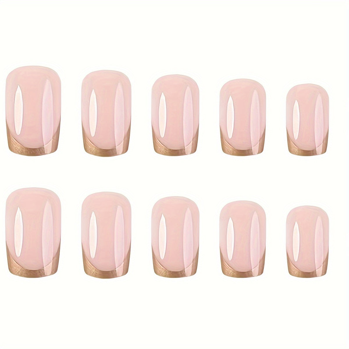 24-Piece Press on Nails Set - Short Square Shape, Glossy Finish, Golden & Pink Striped Pattern, Easy to Apply & Remove False Nail Tips