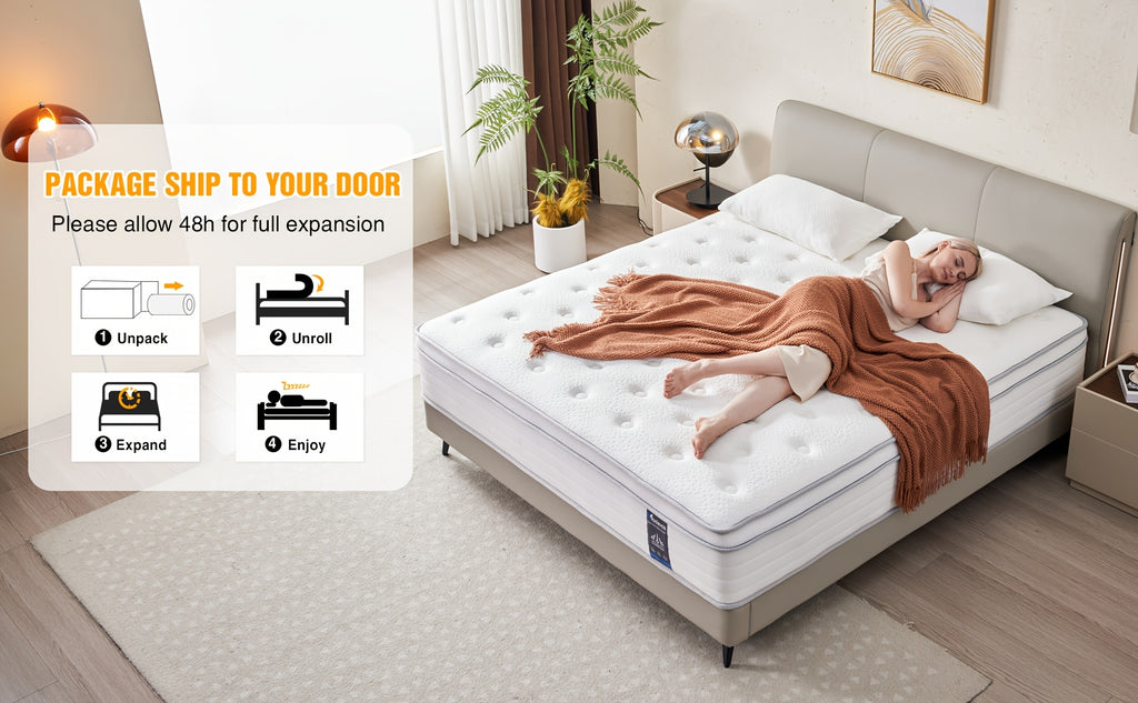 12 Inch Multilayer Hybrid Full Mattress Queen Mattress- Multiple Sizes & Styles Available, Ergonomic Design With Memory Foam And Pocket Spring, Medium Firm Feel