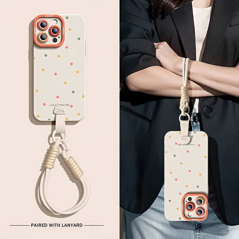 Full screen color dots are suitable for iPhone 17 Promax phone case, new 15 friend models, 16pro handheld Apple 14 Promax premium protective case with hanging rope 17 Pro soft case, Women's autumn and winter