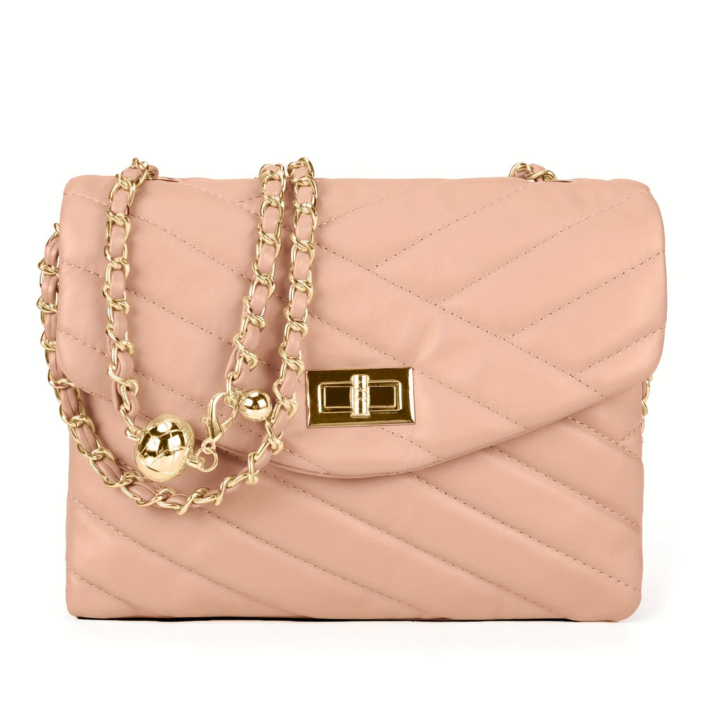 New Fashion Diamond Lattice Soft Chain Bag, Leisure And Simple With Pure Color PU Ladies Daily Travel Crossbody Bag