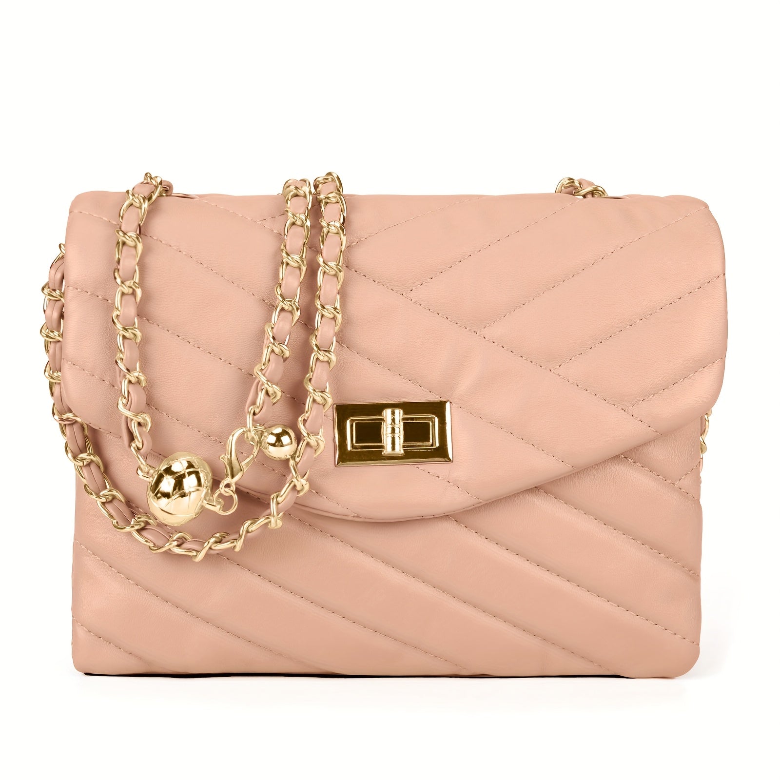 New Fashion Diamond Lattice Soft Chain Bag, Leisure And Simple With Pure Color PU Ladies Daily Travel Crossbody Bag