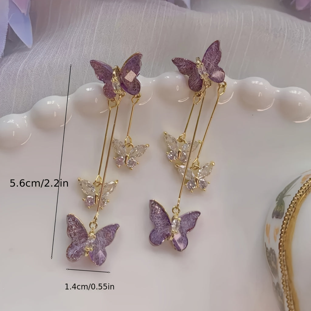 [Delicate butterfly earrings] Light Purple Butterfly Tassel Earrings | Delicate Temperament Accessory, Elegant Style, Perfect for Party & Daily Wear, for Teenager
